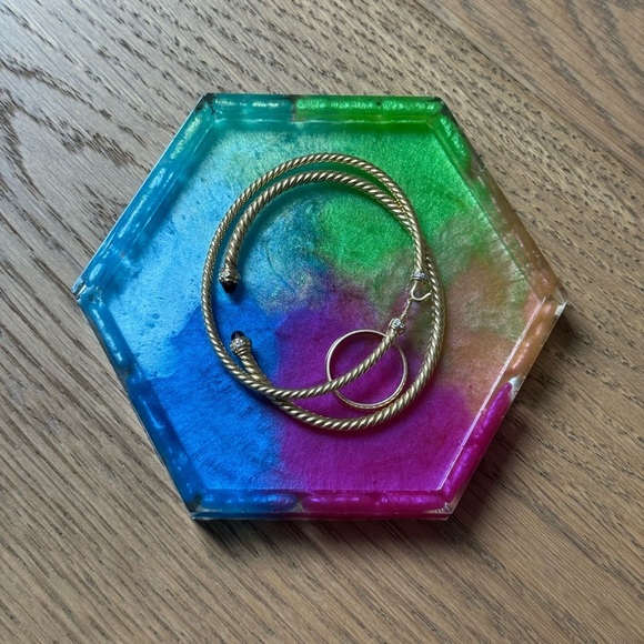 Acrylic Epoxy Jewelry Catchall Tray - Rainbow Metallic - 4” x 4.5” - Custom Made - Picture 2 of 8